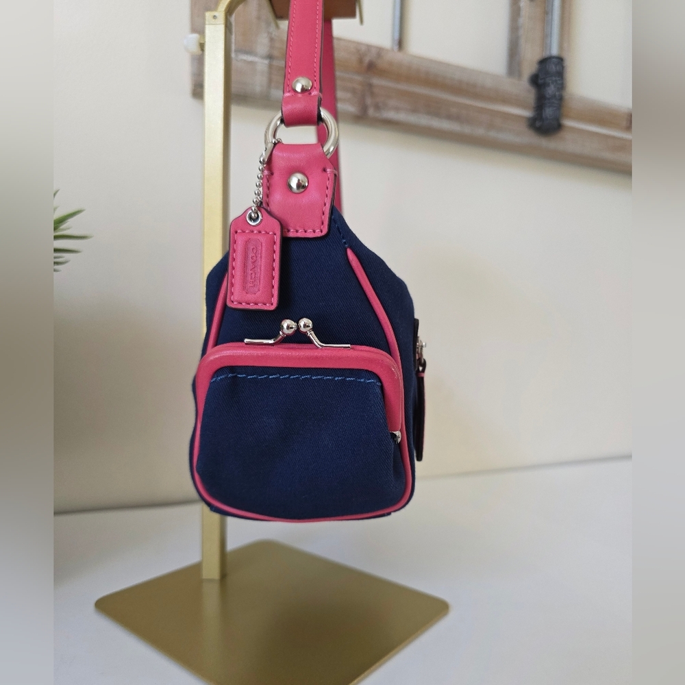 Coach Bonnie Cashin Inspired Mini Canvas Shoulder Bag Pink/Navy Y2K - Picture 6 of 14